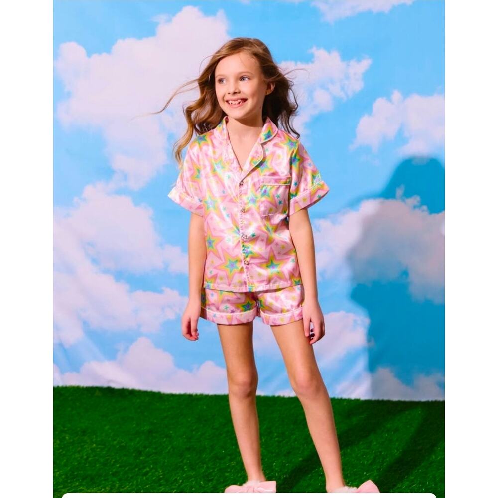 Lola & The Boys Pastel Stars Silky Pajama Shorts Set